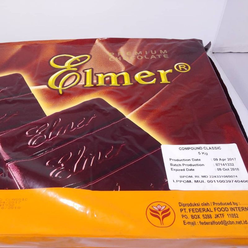 

Elmer Bakery Dark Compound 5kg Coklat Batang