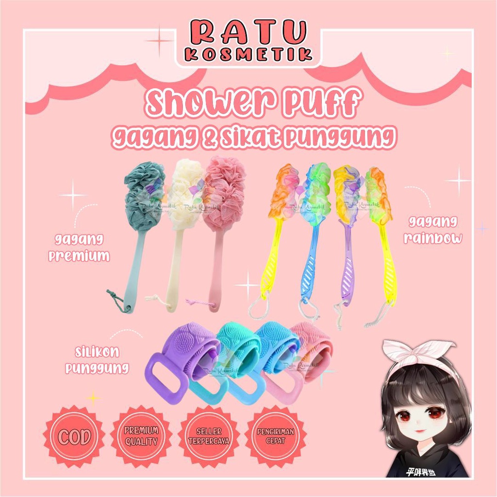 ❤ RATU ❤  Shower Puff Punggung Gagang Panjang | Sikat Silikon Rubber Alat Gosok | Spon Mandi Murah