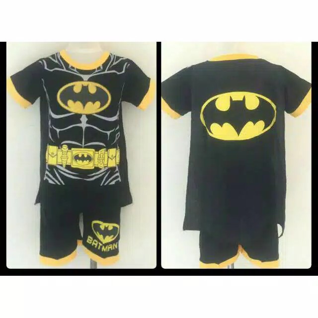 Baju Anak Batman Hitam Otot Sayap Setelan Celana Pendek Karakter Superhero Stelan Murah