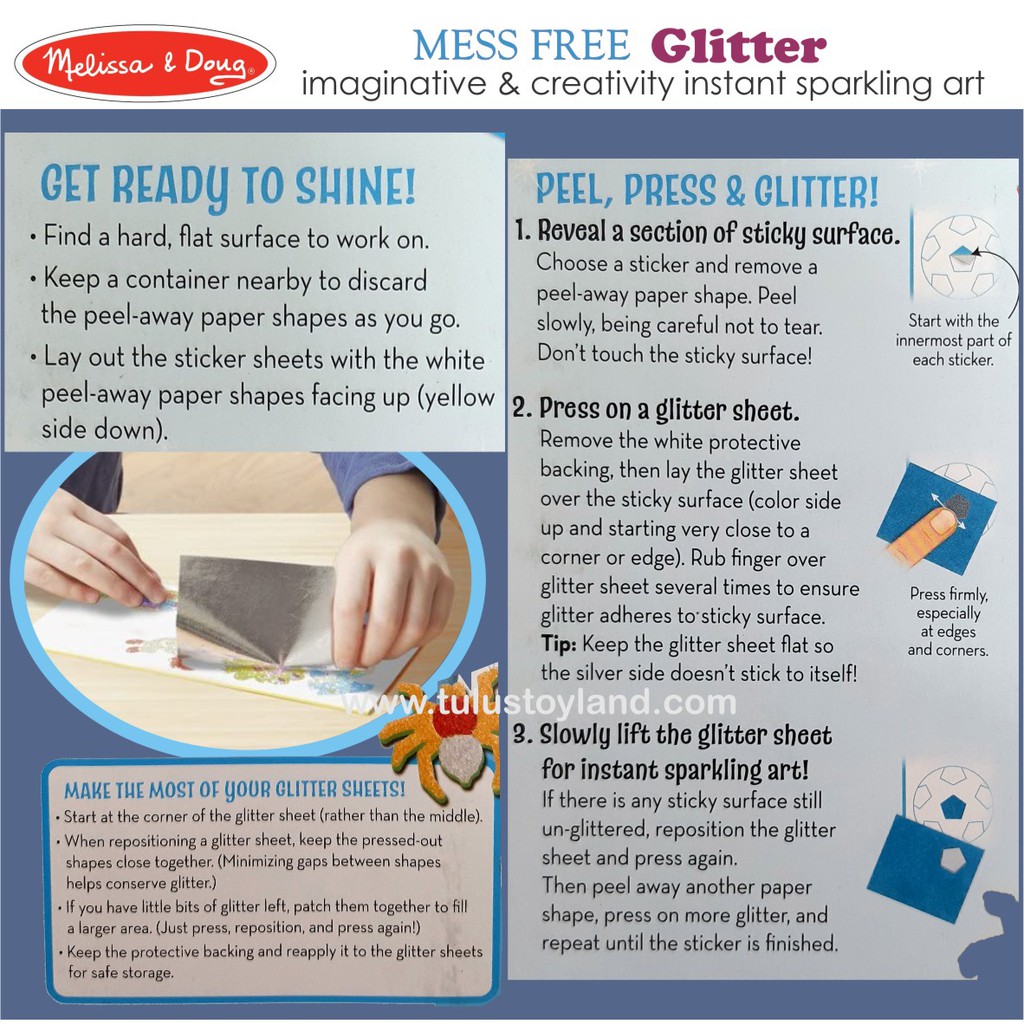 Melissa Doug Mess Free Glitter Foam Sticker Gambar Mewarnai Scenes Gliter Spon Mainan Kreativitas