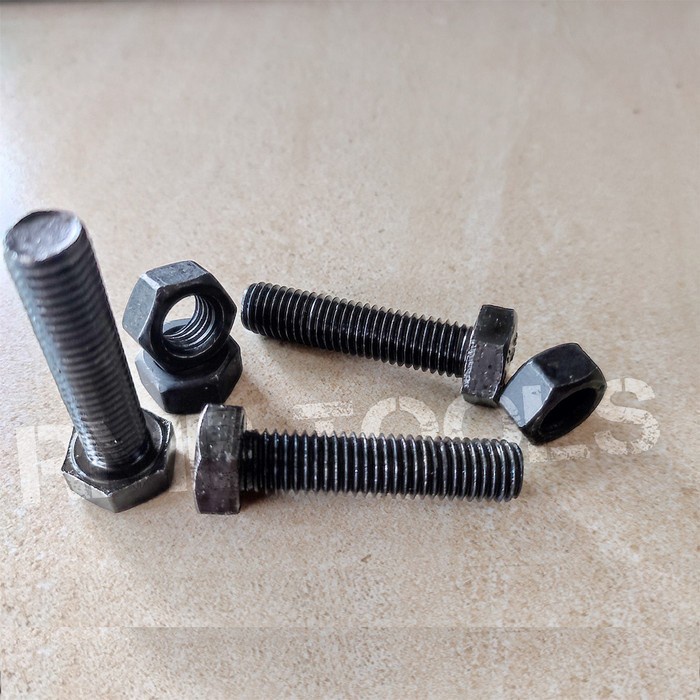 M10x150 Baut Mur Baja Hitam M10 Grade 8.8 Kunci 17 Pitch 1.50 FullDrat