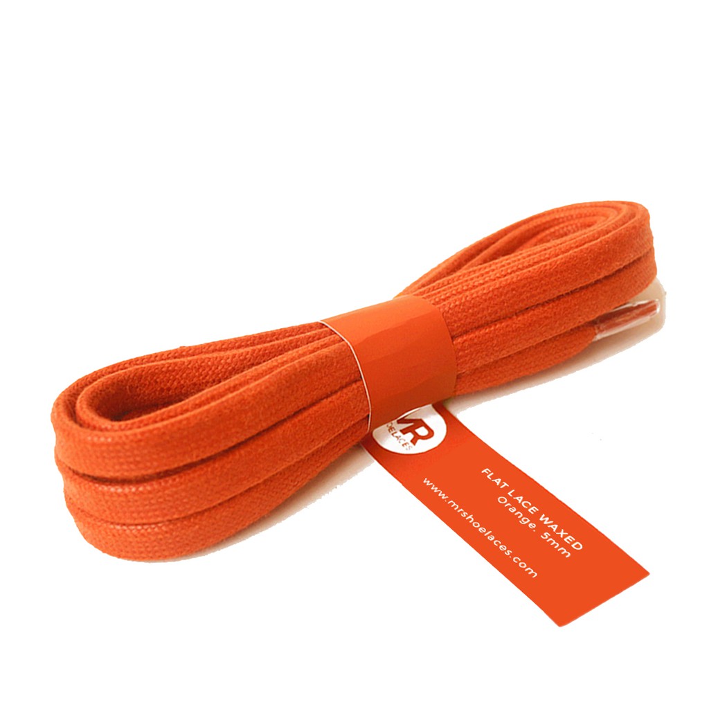 MR Shoelaces FL33 Orange (Jingga) Tali Sepatu Lilin 5mm Gepeng Flat Pipih (Waxed Laces) 90cm 100cm 120cm 150cm 180cm 200cm (Waxed Laces) - Premium Shoelace