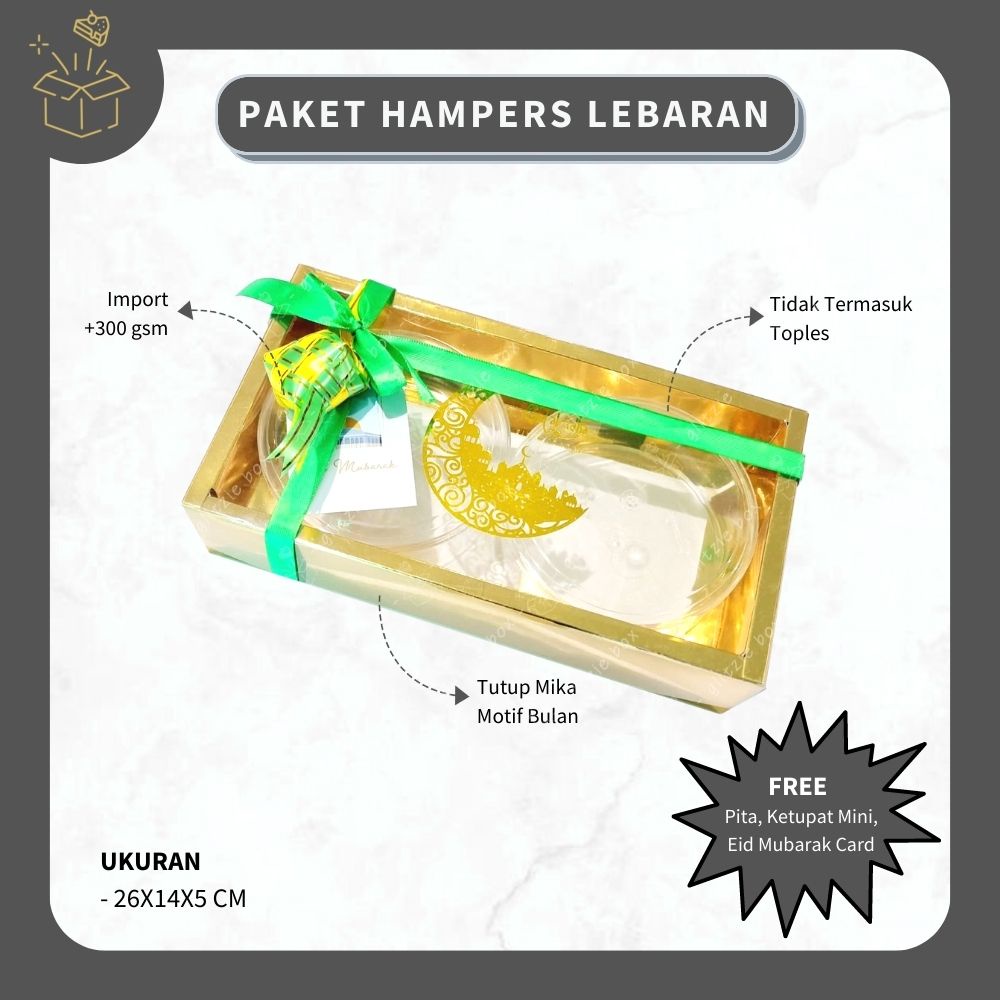 PAKET HAMPERS LEBARAN MOTIF BULAN TANPA TOPLES | Box Kue Kering Idul Fitri Muat 2 Toples - Dus Lebar