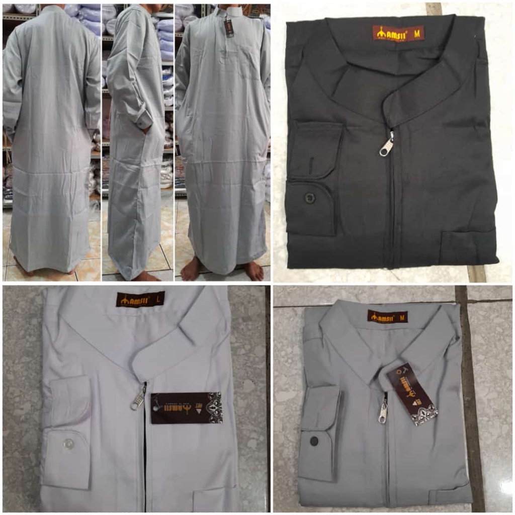 SALE - Jubah Pria Lengan panjang AMSII Manset Resleting Premium - Gamis Pria Dewasa