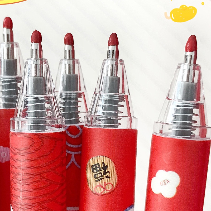 6pcs Pulpen Gel Tinta Hitam 0.5mm Model Kucing Keberuntungan Untuk Pelajar