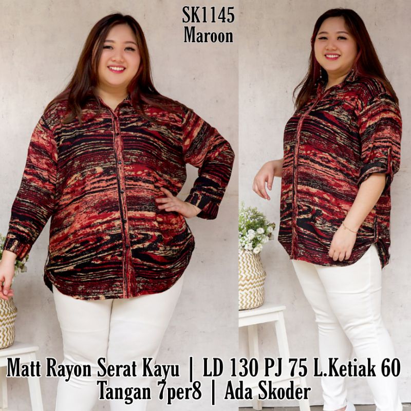 JUNE ATASAN WANITA JUMBO/KEMEJA WANITA TERBARU 2021/KEMEJA JUMBO ETNIK MUAT SAMPAI BB 100KG LD 130-MONA MAROON