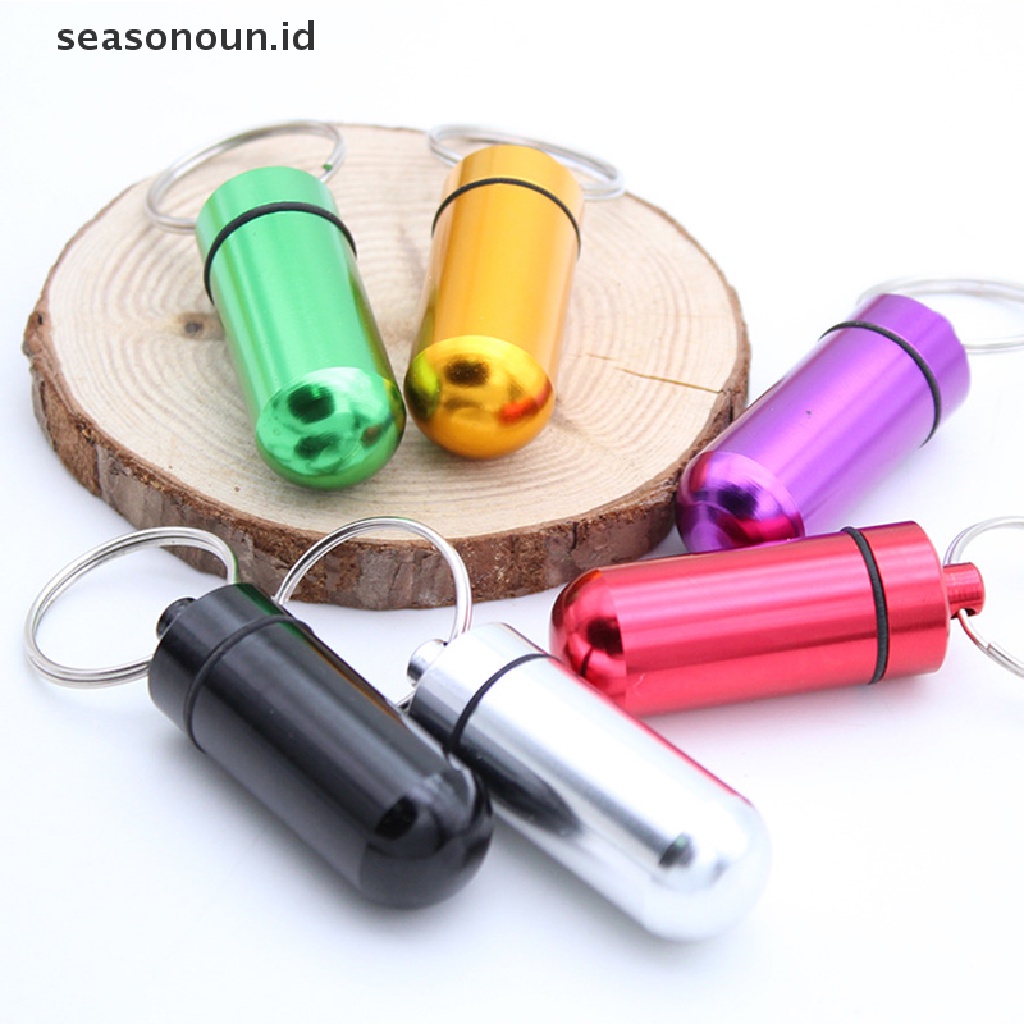 1pc Gantungan Kunci Botol Mini Portable Bahan Aluminum Tahan Air Untuk Pil