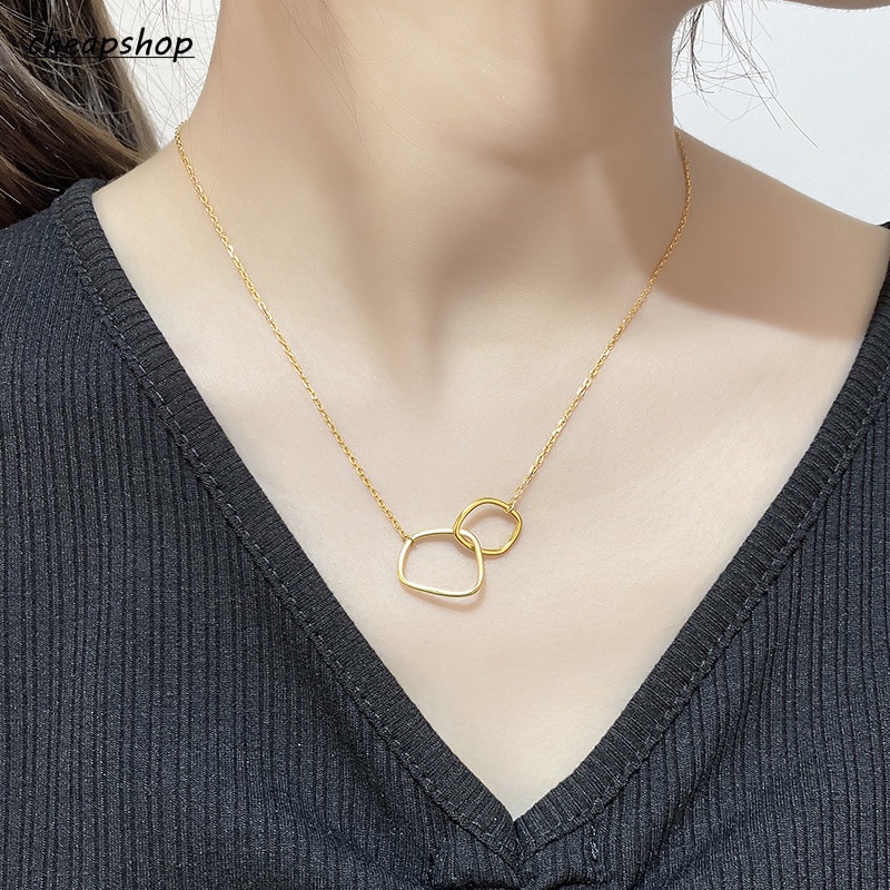 IFYOU Kalung Rantai Choker Dengan Liontin Warna Emas Untuk Wanita