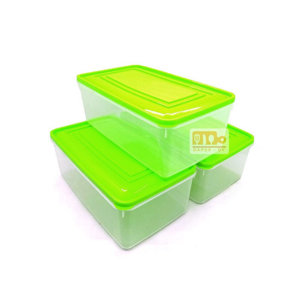 Kotak Kontainer Makanan Kulkas / Wadah Makanan Ukuran 1100 ml + Tutup Warna - Isi 3 pcs