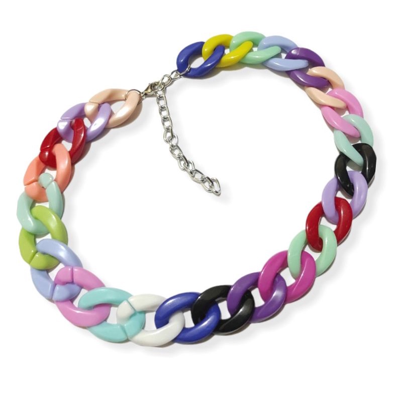 Kalung Choker Rantai Acrilic Chain Warna Warni Colorful Akrilik Necklace Chic Retro Hiphop