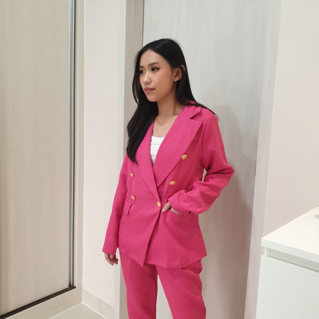 Set Blazer Fashion Wanita Import Polyester Wool Premium