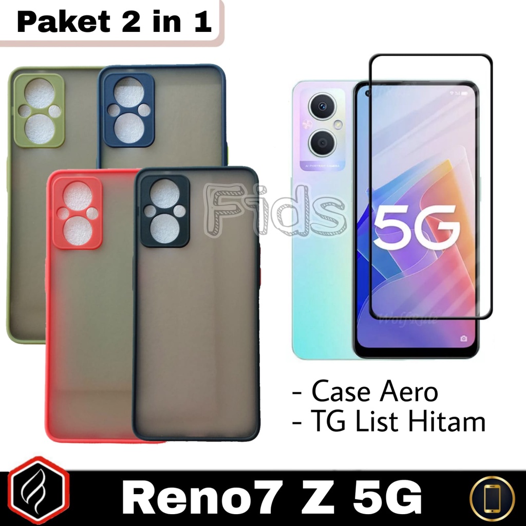 Paket 2 in 1 OPPO Reno7 Z 5G Case Aero Free Anti Gores Layar Full Cover | Case Dove