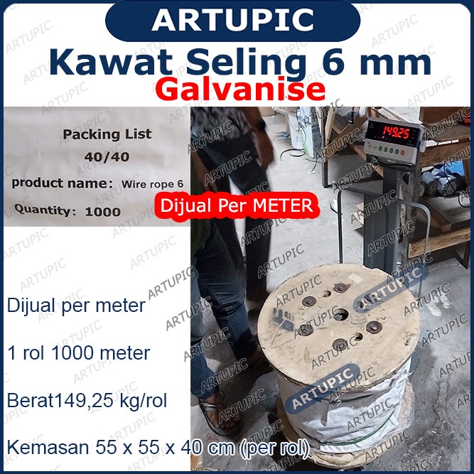 Kawat Seling 6 mm Kawat Selling Sling Baja Galvanise Wire Rope 6mm Cocok untuk Pulley Katrol Hand Wi