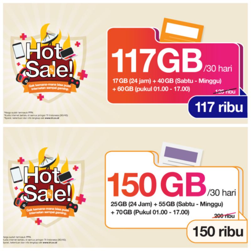 117GB 150GB Kuota Paket Data Tri 3 Three