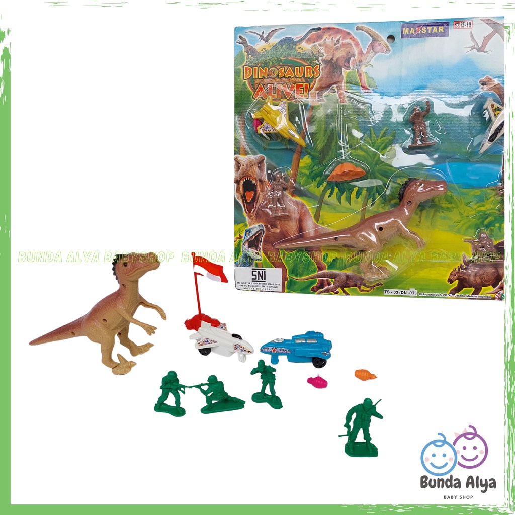 Set Mainan Dinosaurus set 1 Dinosaurus 2 Pesawat 1 Bendera dan 4 Army Set Mainan Perang Figur  Seru Anak Set Lengkap Mainan Perang Dino Anak