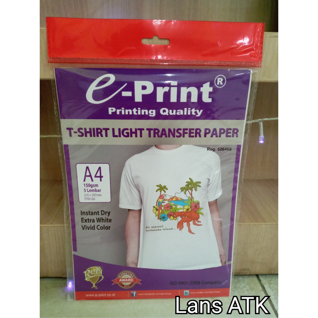 

E-print T-Shirt Light Transfer Paper A4 150gsm Isi 5 Lembar