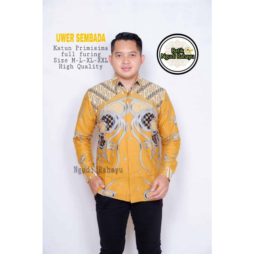 Kemeja batik pria terbaru 2022 warna kuning mustard / batik pria lengan panjang UWER SEMBADA / baju batik panjang pria bahan katun halus sragenan full furing / kemeja batik lengan panjang warna oren terbaru