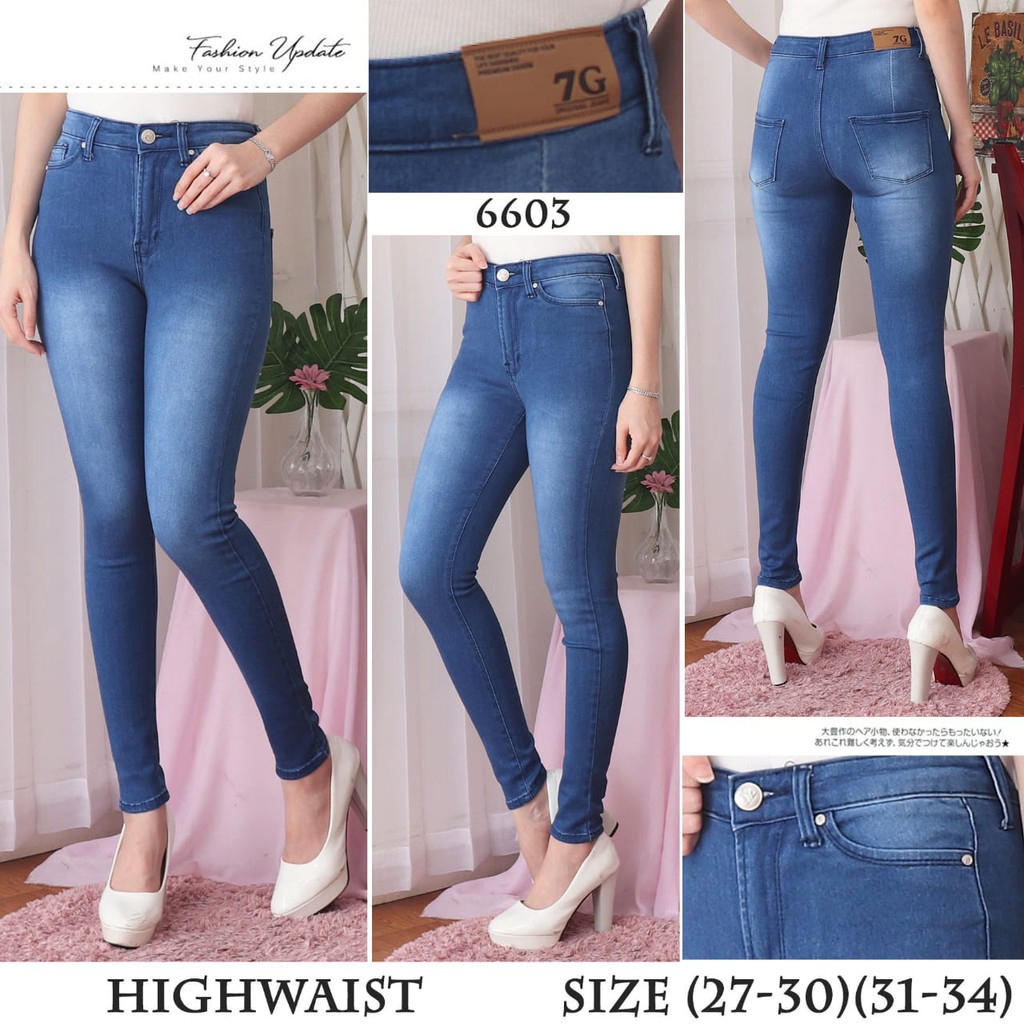 7C-G CELANA JEANS PREMIUM HIGHWAIST BIRU JEANS /PINGGANG TINGGI JEANS /STREACH /27 - 34