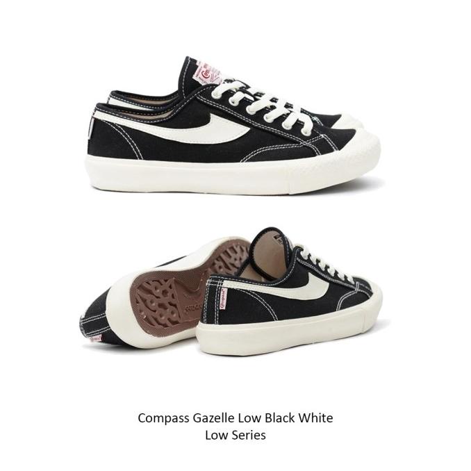 COMPASS GAZELLE LOW BLACK WHITE NEW ORIGINAL BNIB FULL SET SEPATU PRIA FDF321355E