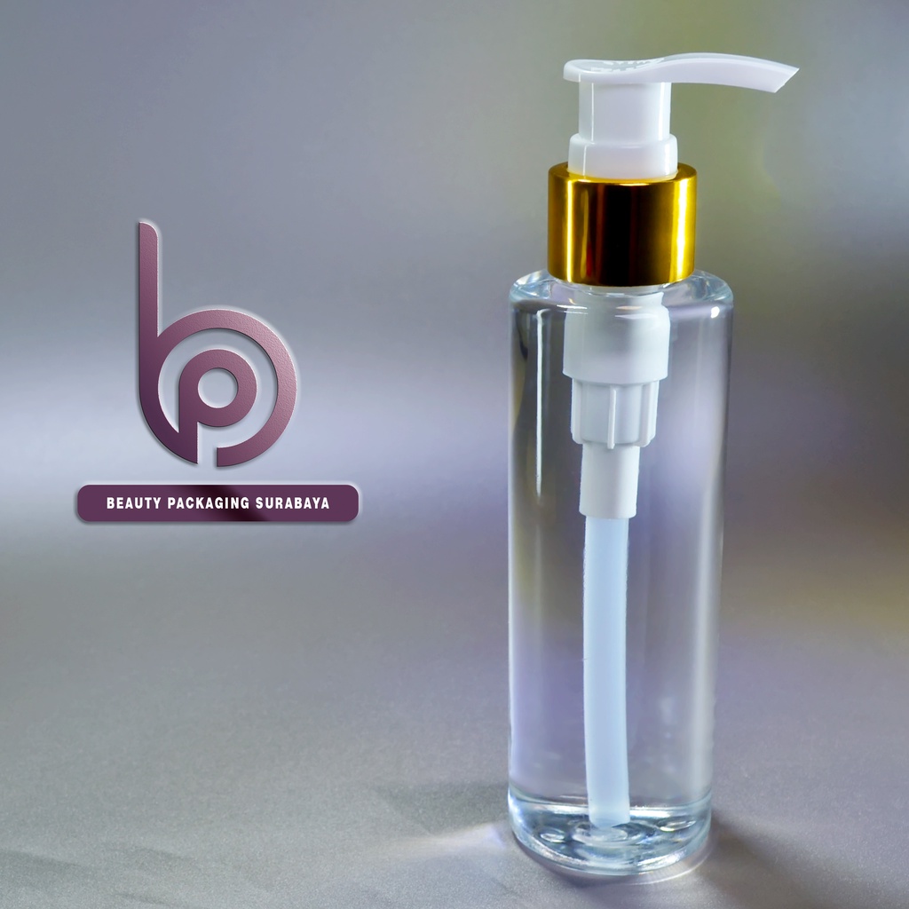 Botol plastik PET 150ml RF bening tutup pump lotion gold