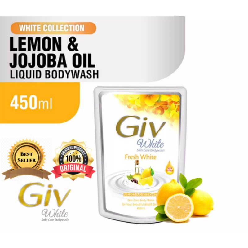 GIV BODY WASH    FRESH WHITE    LEMON &amp; JOJOBA OIL REFILL 450ML SABUN MANDI CAIR