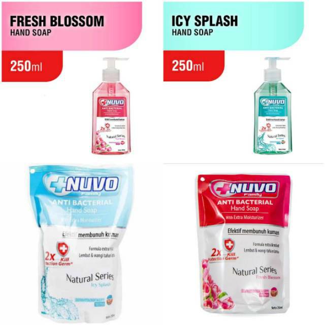 Nuvo Hand Soap / sabun cuci tangan Anti Bacterial 250ml Pouch &amp; Botol