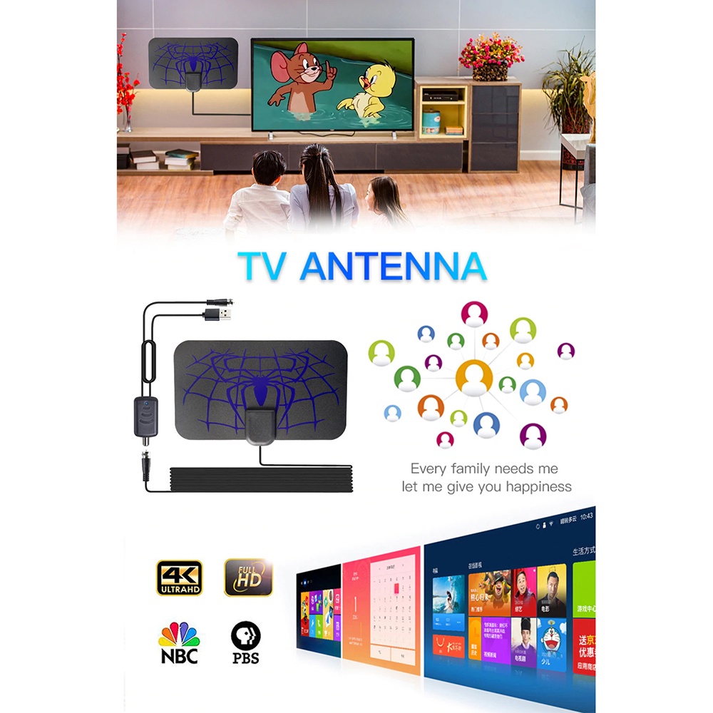Antena TV Digital | DVB-T2 High Gain 25dB VHF dan UHF TV + Signal Booster Amplifier -  Black-6