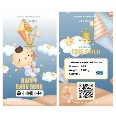 Emas Logam mulia 24 Karat Gift Series Babygold 0.001 0.002 0.005 gram Souvenir Hadiah Wedding Pernikahan Bandung Dealer Emas Mini-BG Happy Born Biru