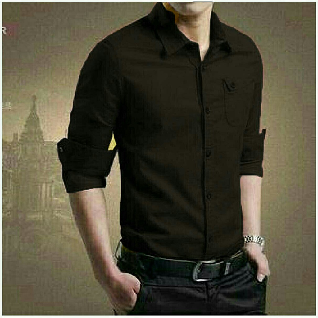 HEM MILLER KEMEJA POLOS PRIA LENGAN PANJANG SLIMFIT KEMEJA KERJA FORMAL COWOK WARNA WHITE NAVY BLACK