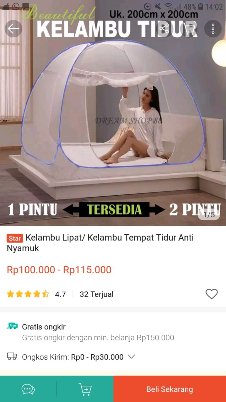 Kelambu Lipat 200×200 Kelambu Tenda Kelambu Nyamuk Perlengkapan Rumah Kamar Tidur Terlaris