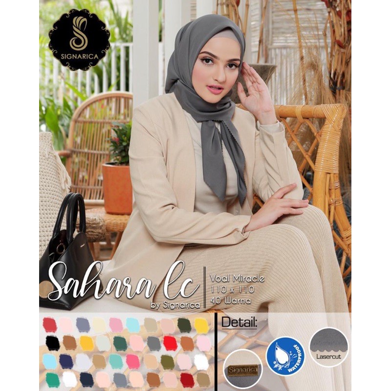 TERMURAH VOAL ANTI AIR SAHARA LC / HIJAB JILBAB SEGIEMPAT VOAL MIRACLE LASERCUT WATERPROOF SIGNARICA