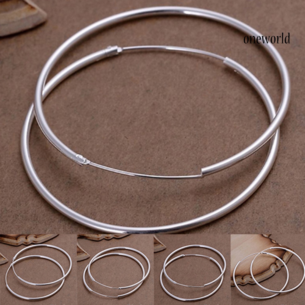 OW@ Women's Silver Plated Big Round Hoop Dangle Earrings Fashion Jewelry Charm