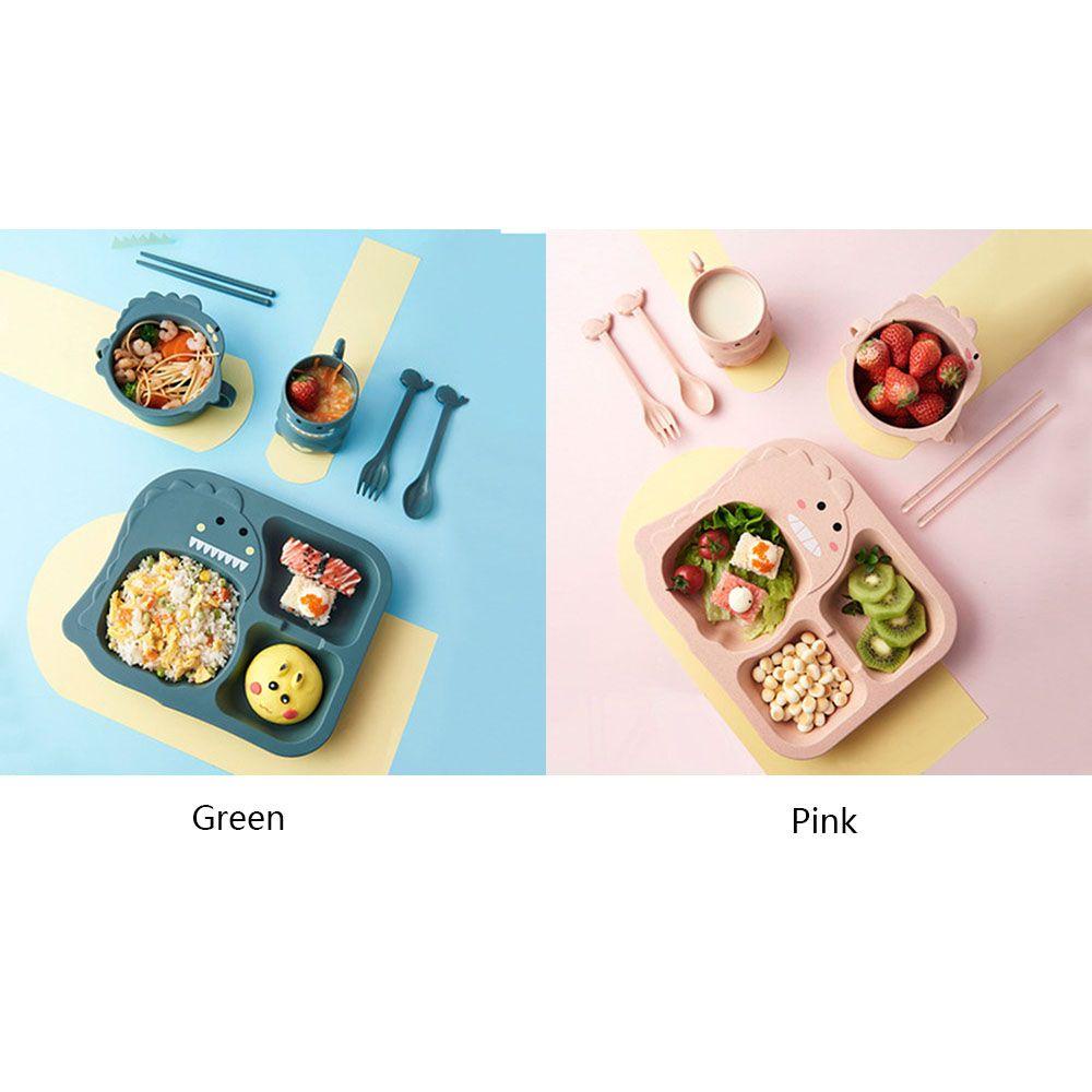 Solighter 6pcs/Set Peralatan Makan Anak Set Mangkuk Suplemen Makanan Rumah Dinosaurus Anti Jatuh