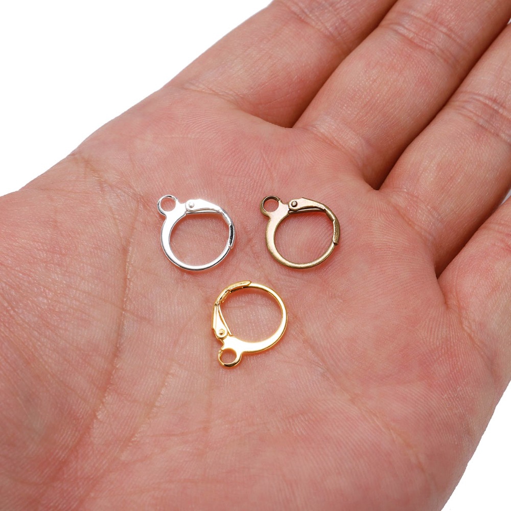 20pcs / Lot Kait Anting Hoops Ukuran 14x12mm Warna Silver Gold Bronze Untuk Membuat Perhiasan