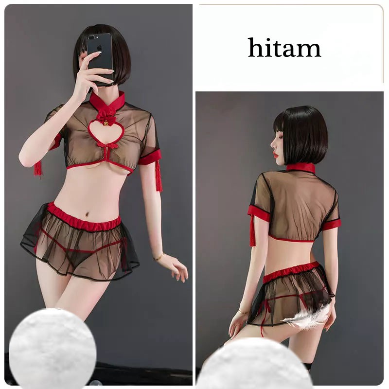 Lingerie Wanita Cosplay transparan Sexy cheongsam anime Seragam Set A395