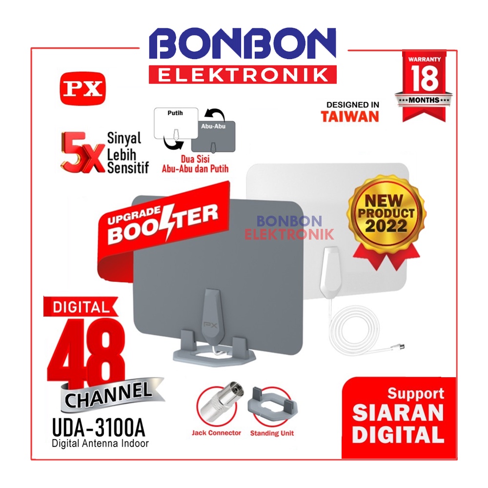 PX Antena TV Digital Analog Indoor Dinding DVBT2+Booster PX UDA-3100A
