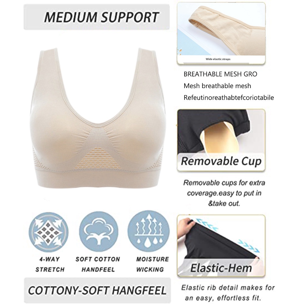 Sport bra tanpa kawat Bra olahraga seamless Bh gym jumbo Push up bra sport Baju senam Baju olahraga tanktop wanita Bra sexy Breathable nyaman bh sport Premium yoga senam aerobik berlari bra Desain berongga kisi S6