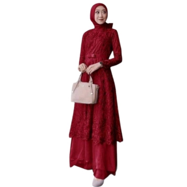 MODEL * Baju Gamis Brokat Wanita Brukat Terbaru  Desain Modern Muslim Seragam Pesta Pernikahan Penga