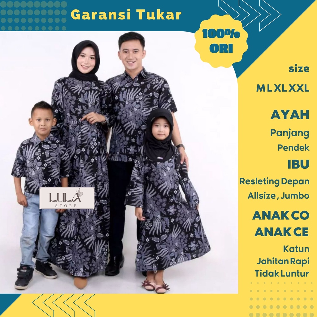 Batik couple keluarga modern terbaru set couple batik keluarga gamis jumbo Manggar Abu