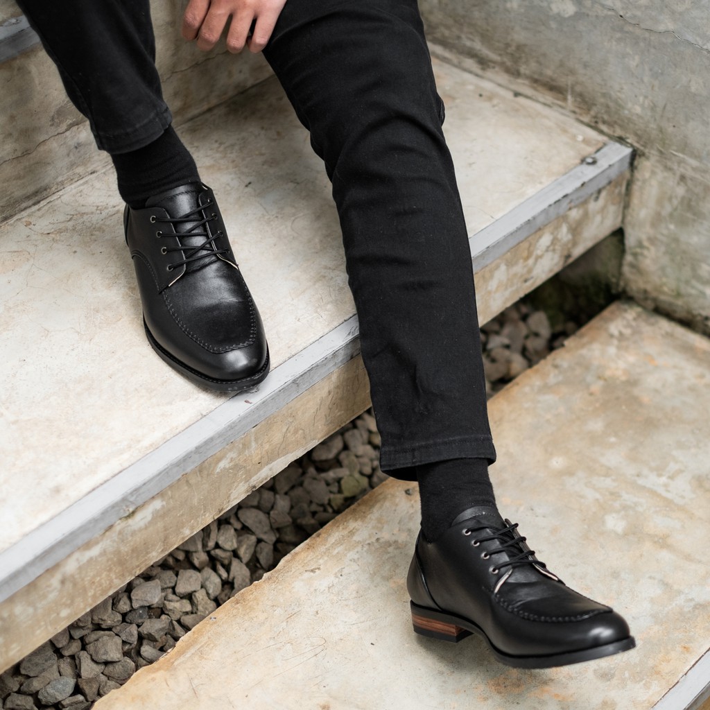 Seffield Black | Sepatu Kulit Asli Hitam Pria Casual Kerja Cowok Kantor Pantofel | Lvnatica x FORIND