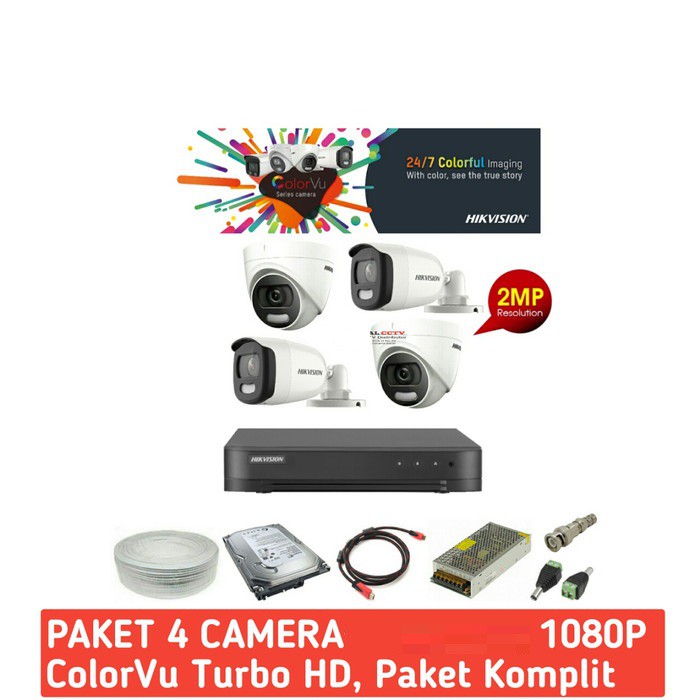 Paket CCTV Hikvision 2MP 4 Kamera COLORVU Siap Pasang