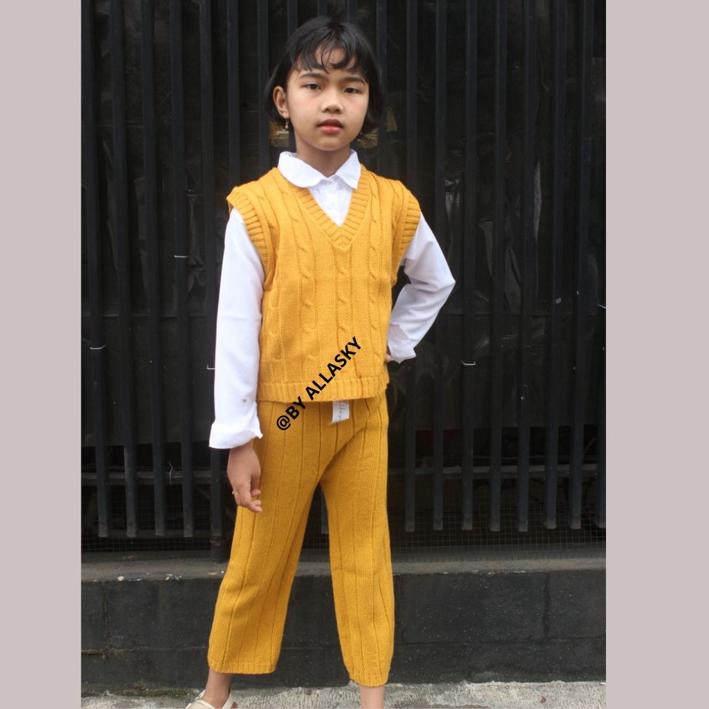 stelan anak perempuan celana set rompi cable / celana rajut anak perempuan / kulot rajut anak peremp