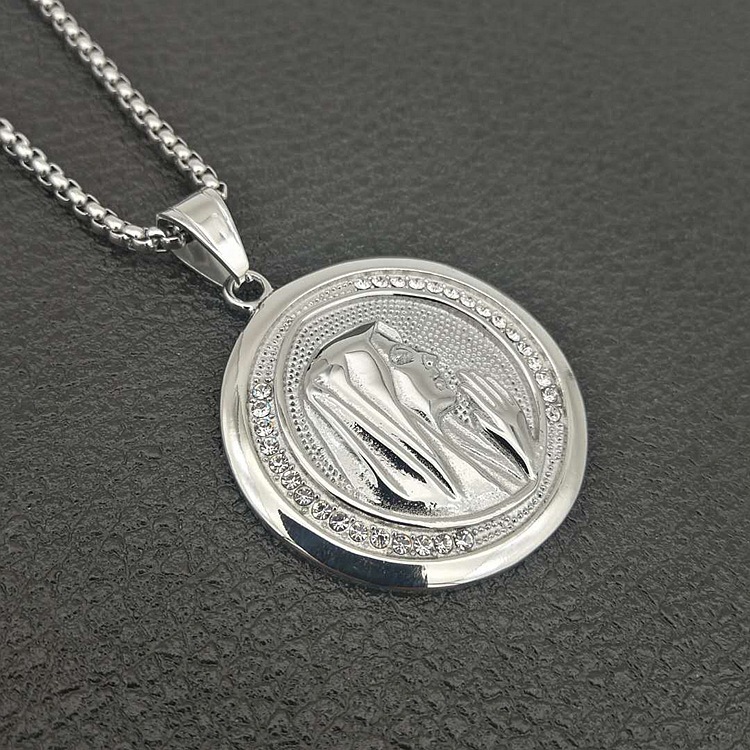 New Necklace, Medal Pendant Maria Diam-ond-studded Prayer Pendant, Unisex