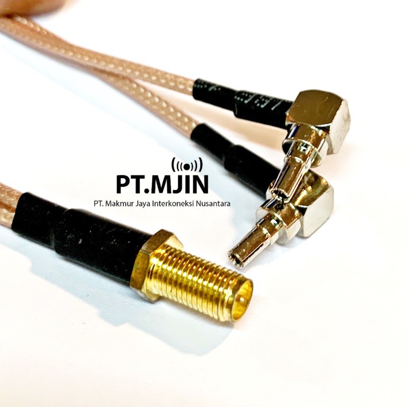 Kabel Pigtail Dual CRC9 ke RP SMA female panjang 30Cm