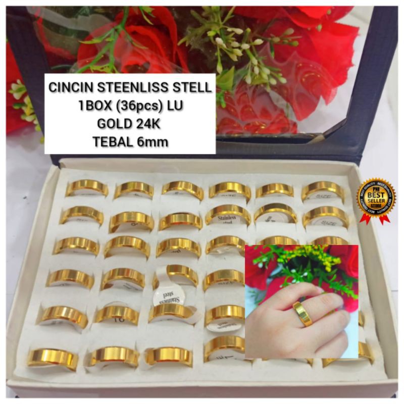 NEW GROSIR (1 BOX 36pcs ) CINCIN STEENLESS STEELSERIES WARNA GOLD