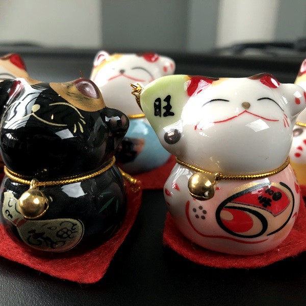 Kucing Maneki Neko Chibi MINI 5 in 1 Bahan KACA Boneka Miniatur Pajangan Mobil