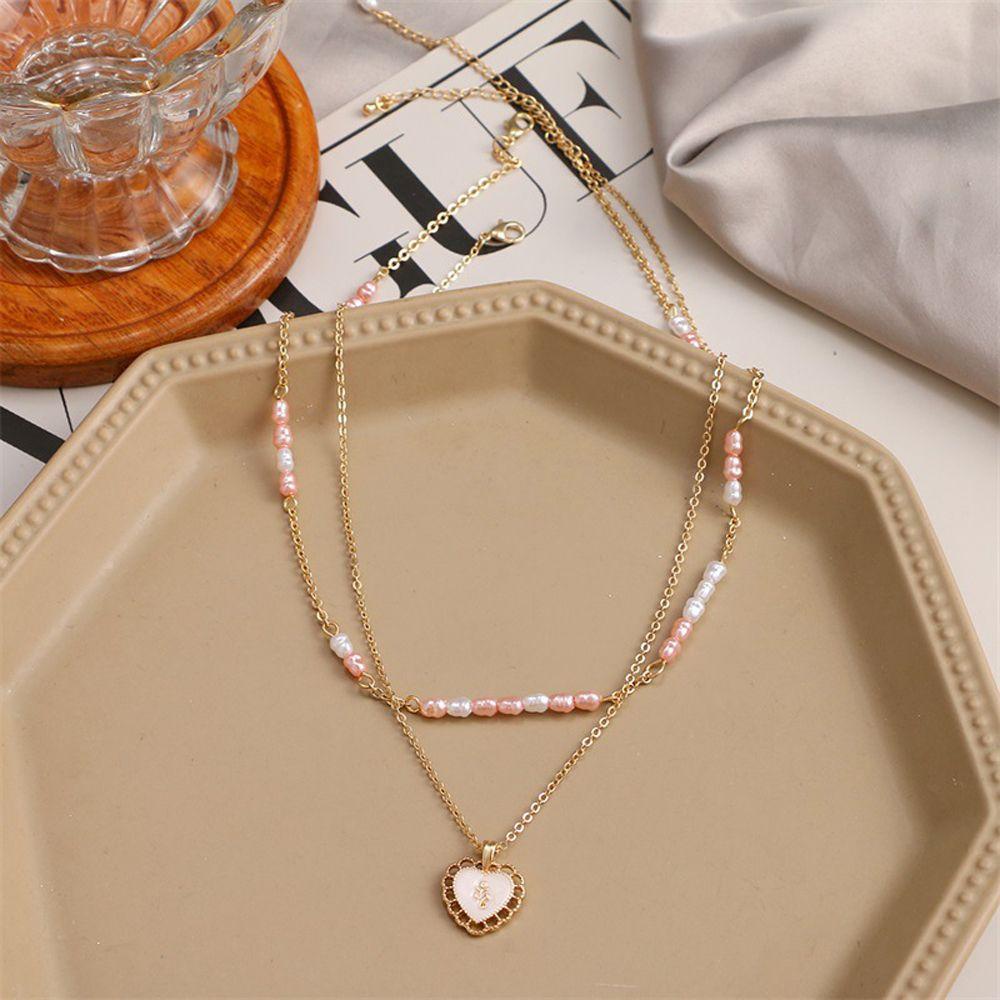 Mxbeauty Kalung Wanita Trendi Elegan Hati Pesta Double Layer Temperamen Korea Leher Perhiasan