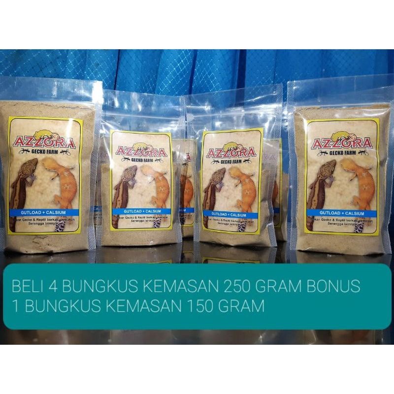 Gutload Gecko Reptile berkalsium &amp; Multivitamin Murah berkualitas beli 4 bks 250gram bonus 1 bks 150gram