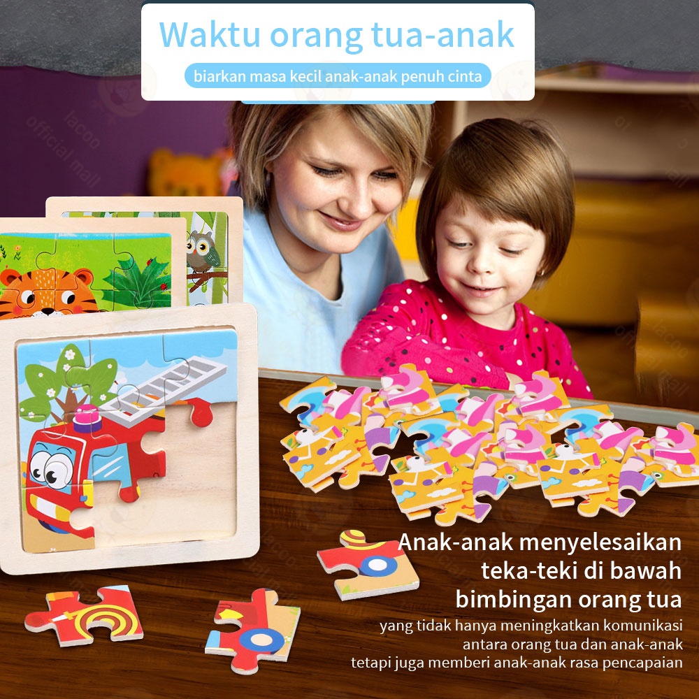 Poney Mainan edukasi puzzle kayu anak motif hewan lucu Jigsaw anak