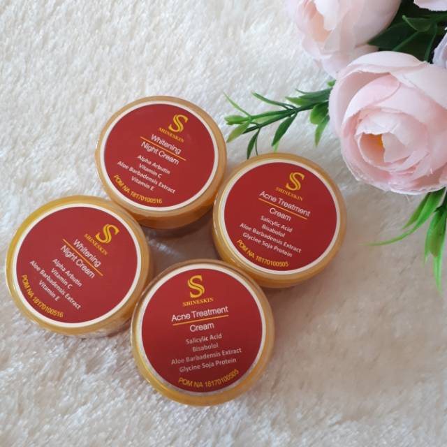 Cream malem, shineskin acne treatment , whitening night cream shineskin